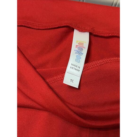 TC New LuLaRoe Solid Cherry Red Holiday Leggings Women Size 12-18 - Picture 2 of 3